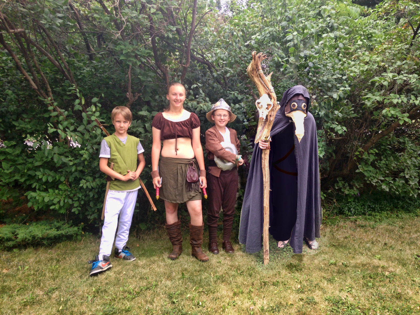 Here is the group all ready to go in an eclectic variation of costumes.